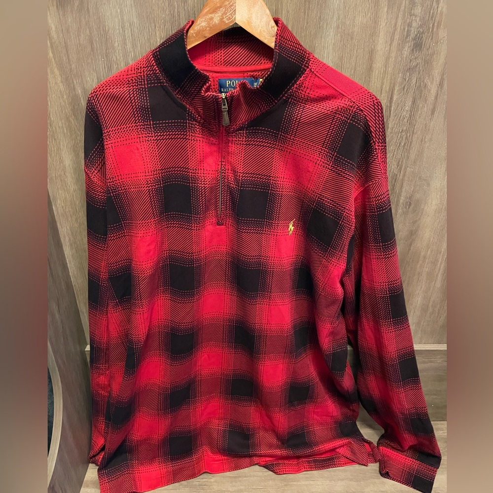 Red and Black Long-sleeve Quarter Zip Men’s Sweater